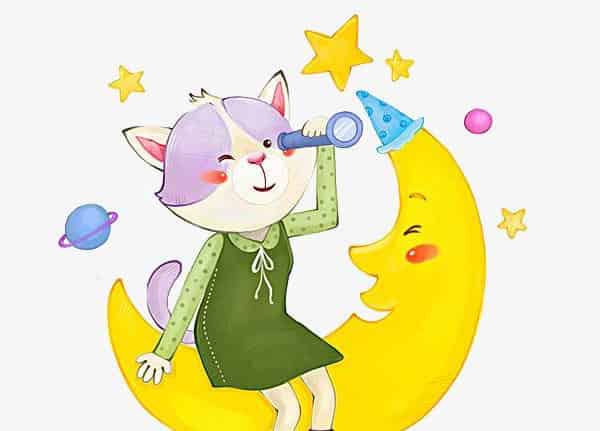 屋顶上的猫和月亮